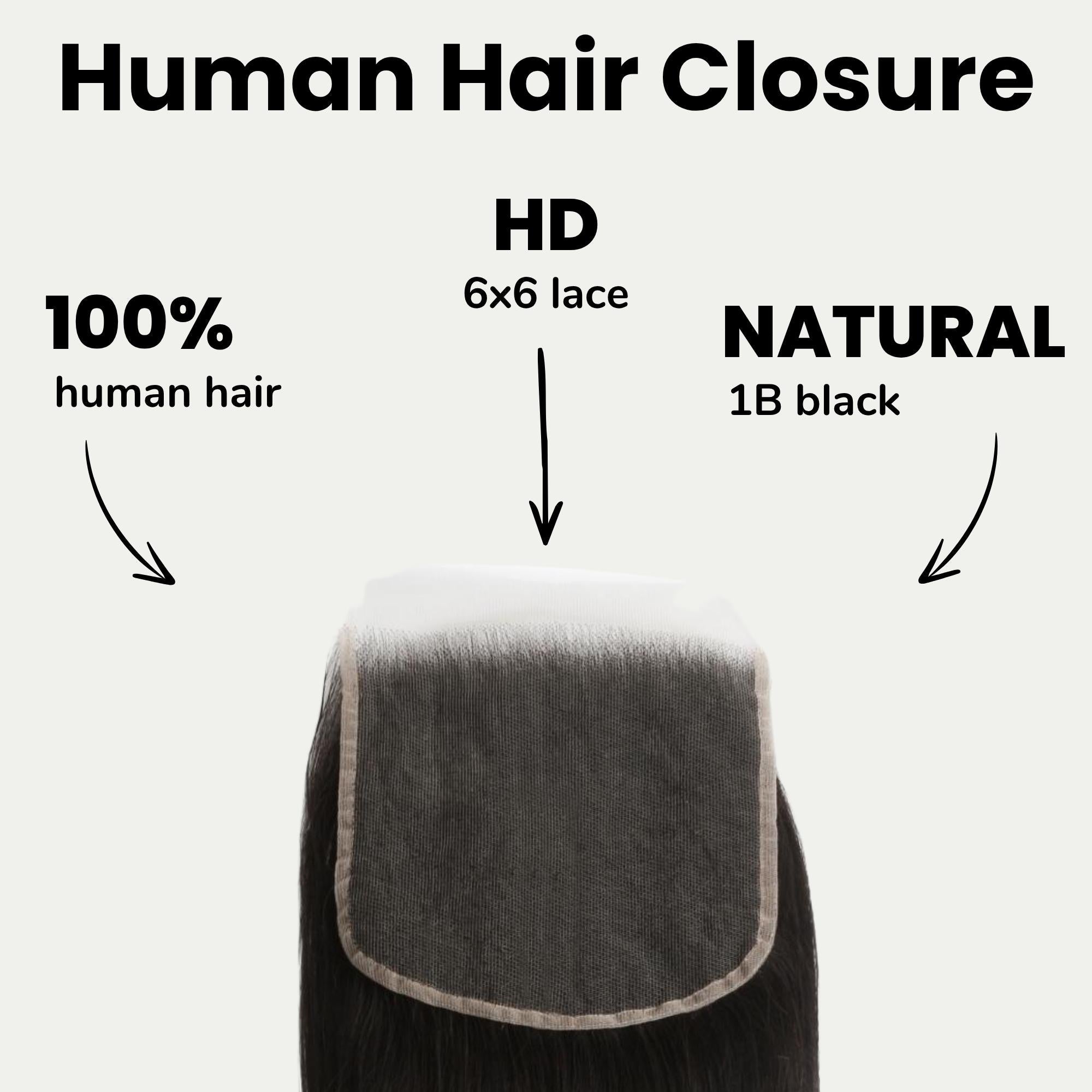 Straight 6x6 HD Lace Human Hair Closure