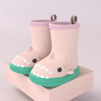 Children Boys Girls Cute Cartoon Waterproof Shoes Safety Rubber Shark Slippers Kids Rain Boots