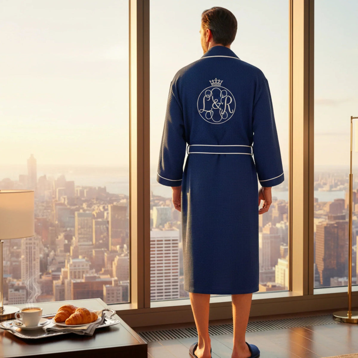 Premium Waffle Piping Robe for Men