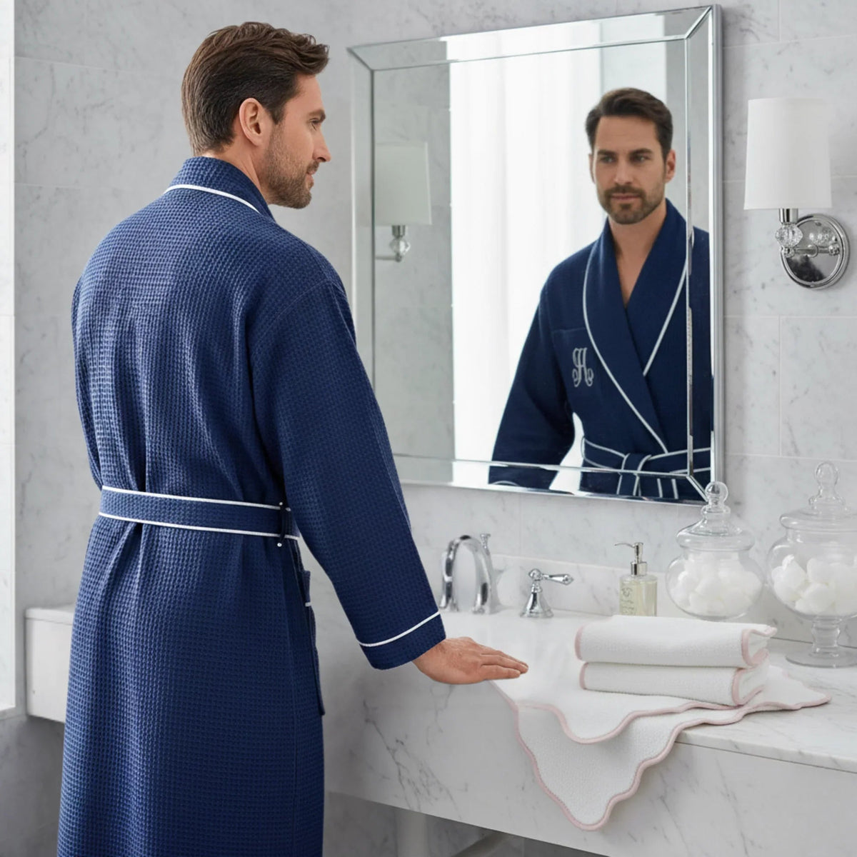 Premium Waffle Piping Robe for Men